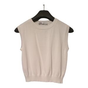 Zara White Ribbed-Trim Sleeveless Knit Tan